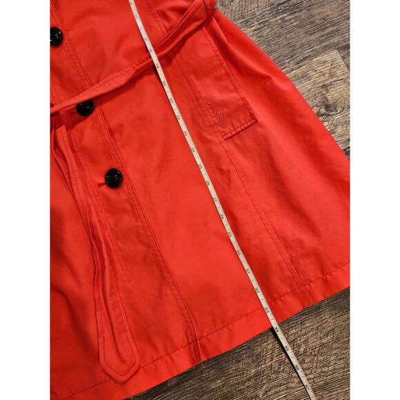 Lands end womens trench rain coat large XL 14/16 coral red orange Belted button - Picture 5 of 9